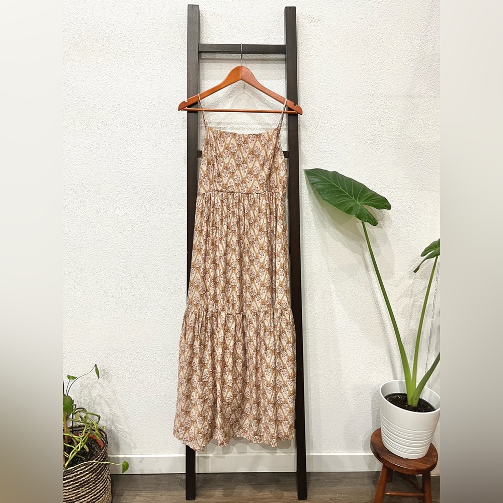 Wedding guest dress pink/beige floral maxi